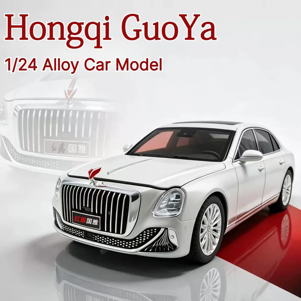 1:24 Hongqi Golden Sunflower GUOYA Car Model Toy Sound Light Pull Back Models Front Wheel Steer Shock Absorption Vehicle for Kid