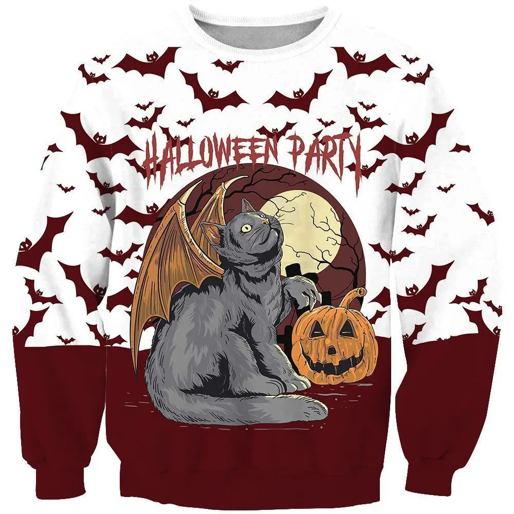 Halloween 3D All Over Print Sweatshirt Pumpkin Bat Cat Graphic Crewneck Pullover Men Women Halloween Party Casual Streetwear