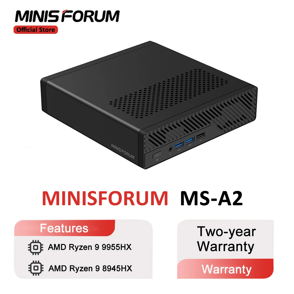 MINISFORUM MS A2 MINI PC AMD Ryzen 9 9955HX/8945HX Office PC Window 11 Pro DDR5 32GB 1TB SSD U.2 NVME Support 10G SFP+ Gaming PC