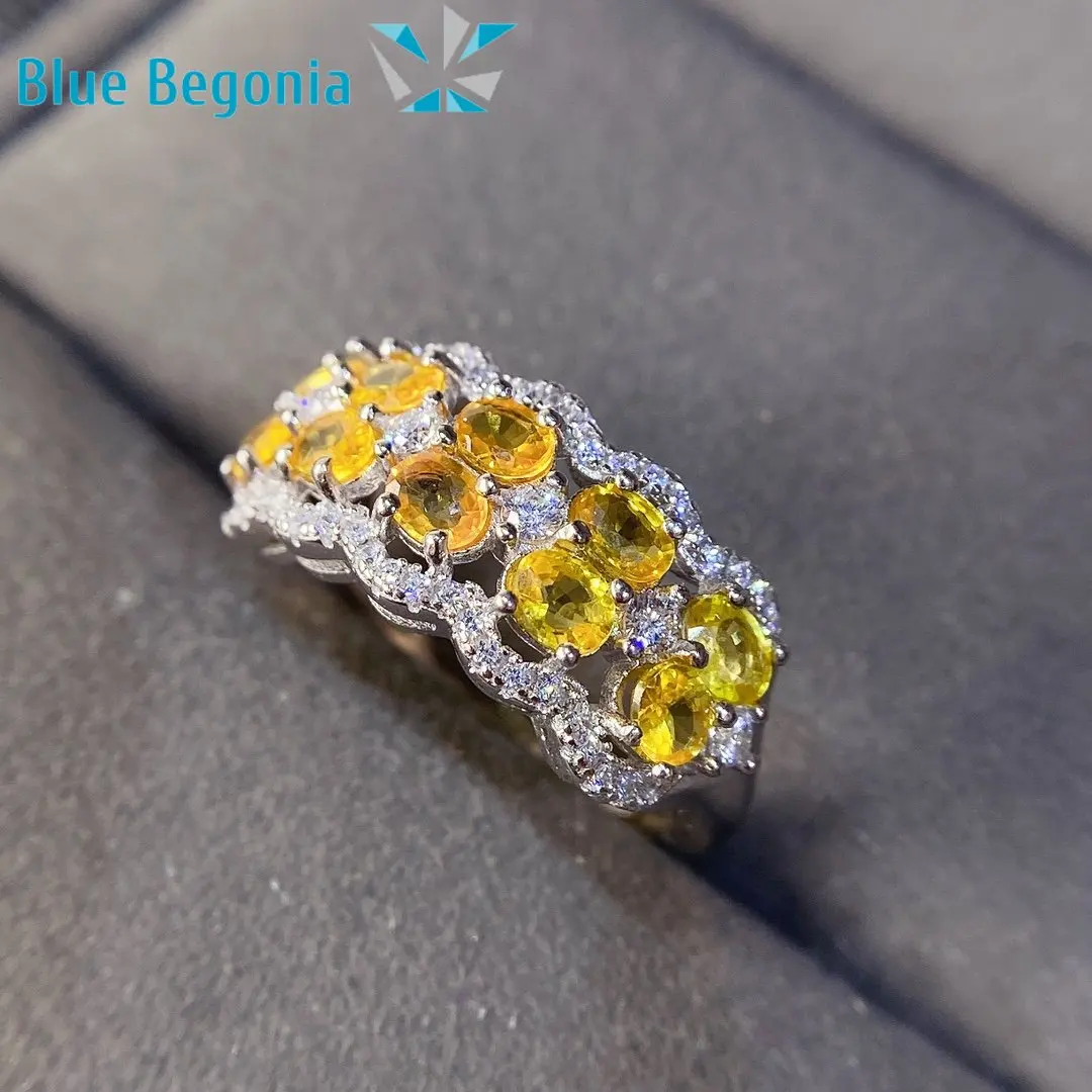 Natural Yellow Sapphire Ring 925 Sterling Silver Ladies Gift Simple Birthday Gift Wedding Gift Wedding Rings 3*4mm Gemstone