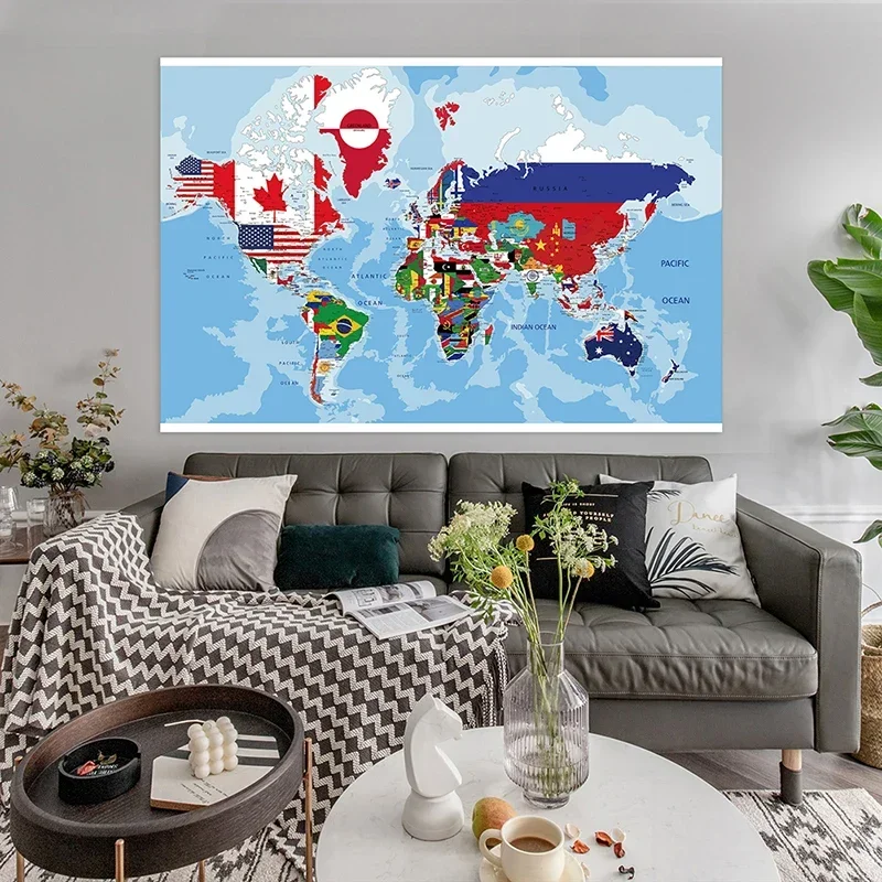 120*80cm Map of World Non-woven Canvas Painting Wall Art Poster Unframed Prints Classroom Office Study Supplies Home Decor