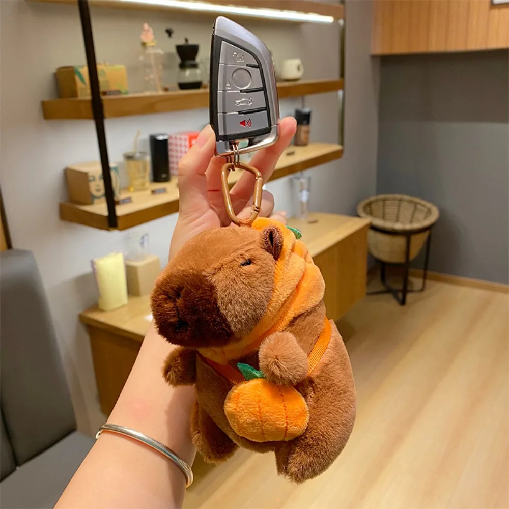 Creative Soft Capybara Key Ring Persimmon Cross Dressing Shaking Sounding Toy Funny PP Cotton Plush Animal Pendant Girls