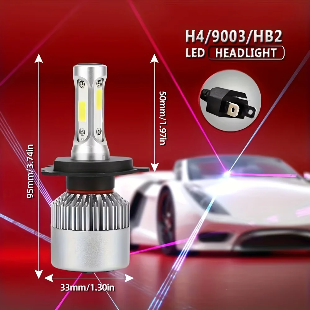 2pcs 9003 H4 Led Headlight Bulbs 140W 24000Lm Hi-Lo Beam 6500K White Three-Sided Cob Chip Easy to Install Long-Lasting 70,000Hrs