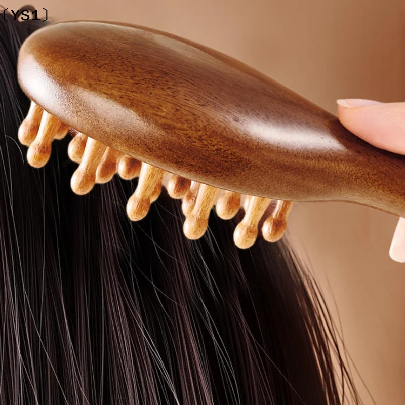 〔YS1〕Multi Functional Head Meridian Comb Detangling Long Hair Comb Thick Tooth Golden Sandalwood Scalp Massage Tool - view 4