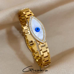 Greatera Stainless Steel Shell Evil Eye Charm Bracelet Bangles for Women Gold Plated Strap Chain Bracelets Waterproof Jewelry