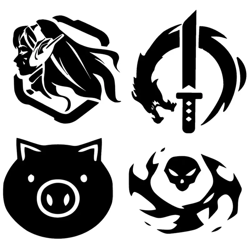 DVa-pegatina de espada de dragón para coche, pegatinas de silueta de juego, cabeza de cerdo, motocicleta, vehículo todoterreno, casco, portátil, refrigerador, PVC