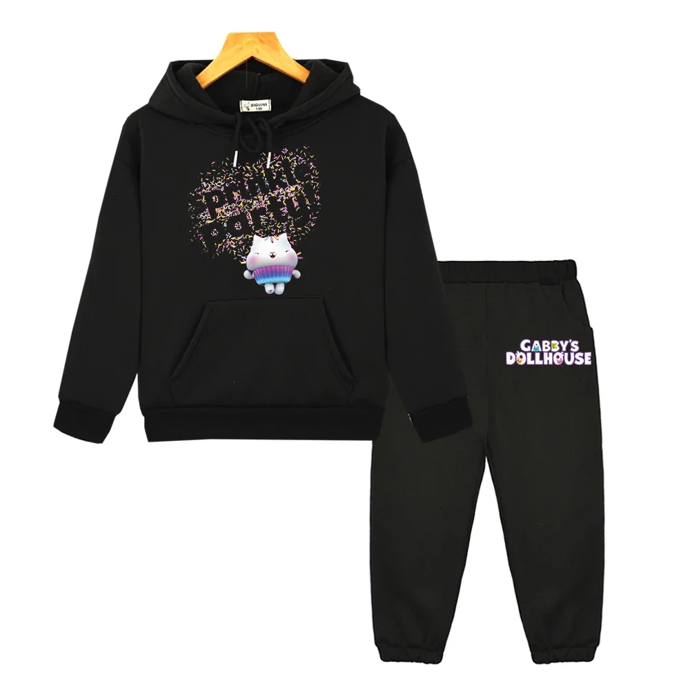 Gabby's Dollhouse Print 2pcs Tops+pants boy girl Hooded Sets Fleece sweatshirt Autumn Jacket Anime hoodie kids boutique clothes