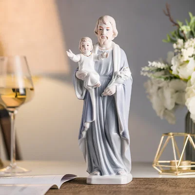 Ceramic Figure Sculpture Catholicism Christian Jesus Saint Handicraft Ornaments Child Family Church Home Decoration