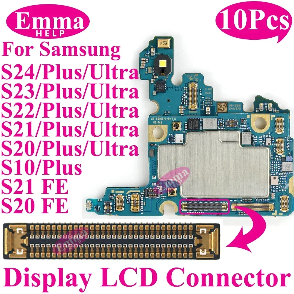 LCD 디스플레이 화면 FPC 커넥터, 삼성 S21 플러스 S22 울트라 S23 S24 S20 FE USB 충전기, 메인보드 플러그 플렉스 케이블, 10 개