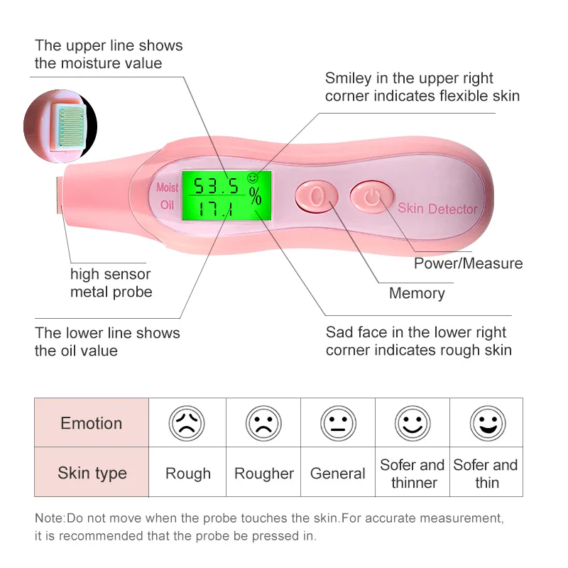 LCD 디지털 피부 분석기, 피부 오일 수분 테스터, 정밀 검출기, 바이오 기술 센서, 여성용 얼굴 스킨 케어 도구, 1PC