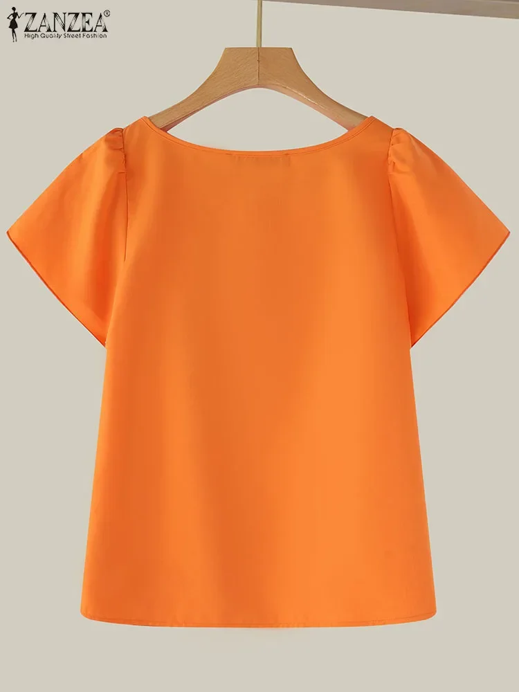 エレガントなブラウスザンゼア 2025 女性韓国フリルラウンドネック夏のパッチワークパーティートップスシャツカジュアルシフォン半袖チュニック