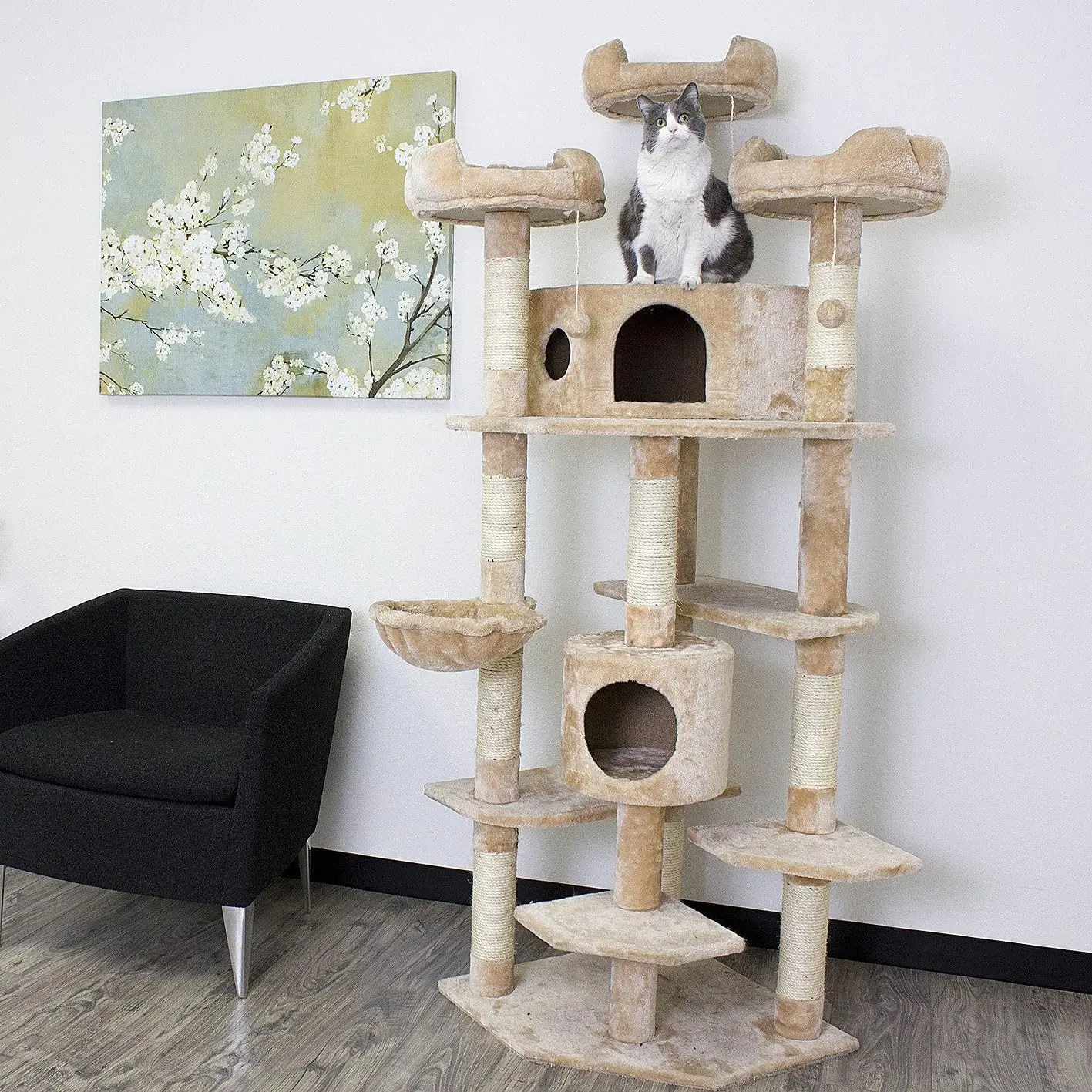 

Extra Large Climbing Cat Tree Furniture for Active Cats, Beige cat tree tower