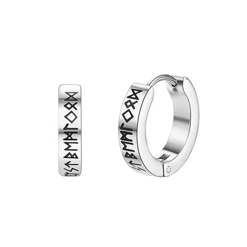 2pcs Stainless Steel Norwegian Viking Rune Hoop Earrings for Men Woman, 12mm Huggie Hoop Religious Earring Piercing Jewelry