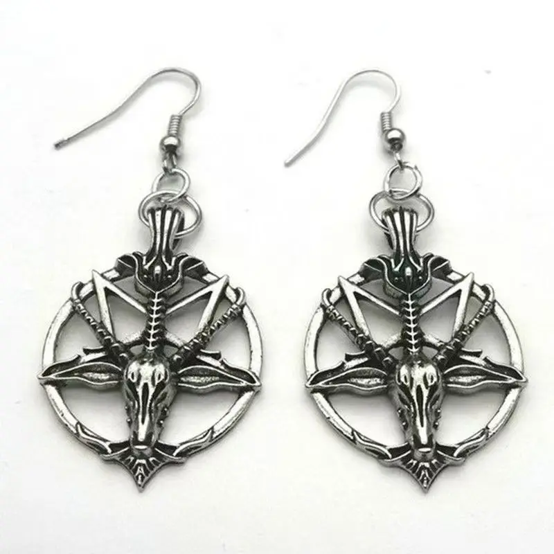New Fashion Glamour Retro Women's Pentagram Pan God Skull Goat Head charms Earrings Gothic Witch Jewelry