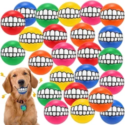 Squeaky Dog Balls for Aggressive Chewers Large Chew Toys for Teething Dogs Funny Grinning Toy Smiling Teeth Rubber Hollow Ball