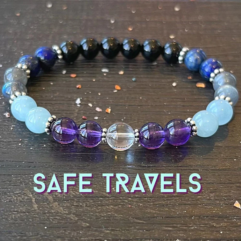 MG1760 8 MM Labradorite Amethyst Lapis Lazuli Bracelet Natural Aquamarine Black Tourmaline Jewelry Safe Travels Wrist Mala