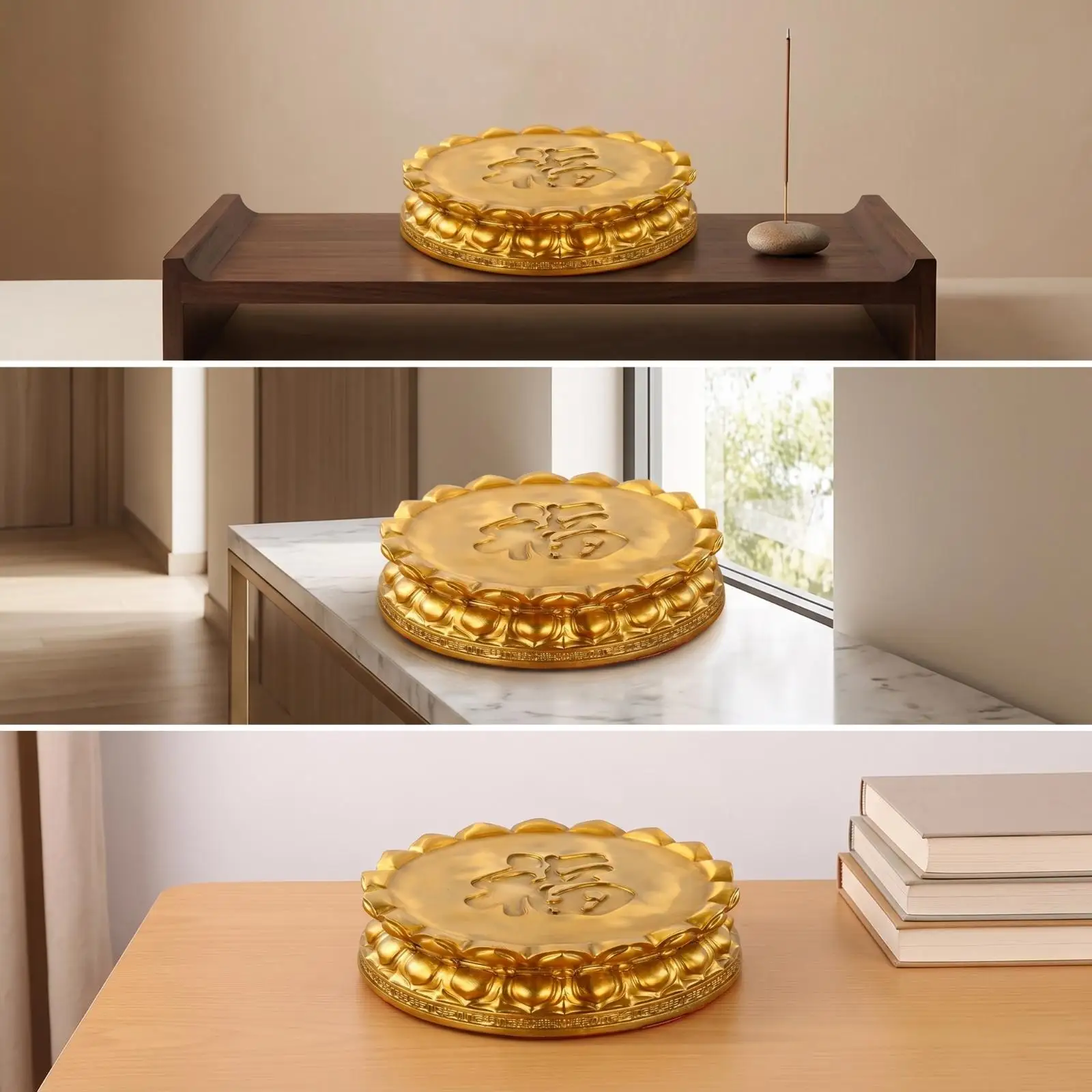 Heavy Brass Lotus Statue Base with Chinese Character Motif for Buddha Sculpture Home Shrine Decorative Art Pedestal Stand