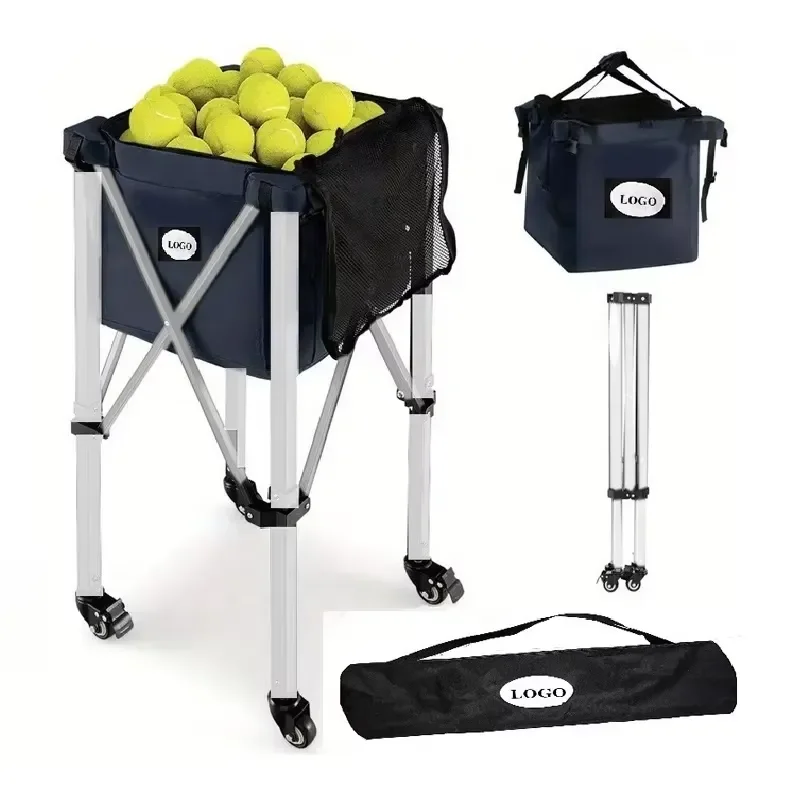 Multi Portable Folding Pickle Ball Tennis Ball Cart Custom logo Tennis Cart With Wheels Tennis Coach Cart Basket