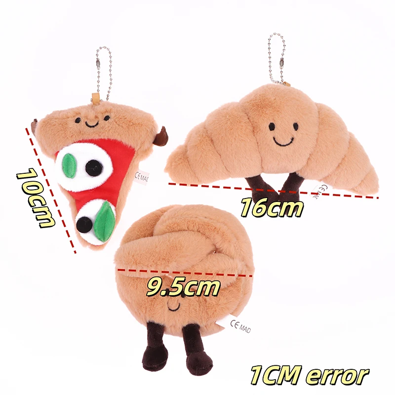 1PC Car Keyring Bag Accessories Funny Plush Pizza Bread Pendant Cartoon Stuffed Doll Croissant Keychain Hanging Ornament