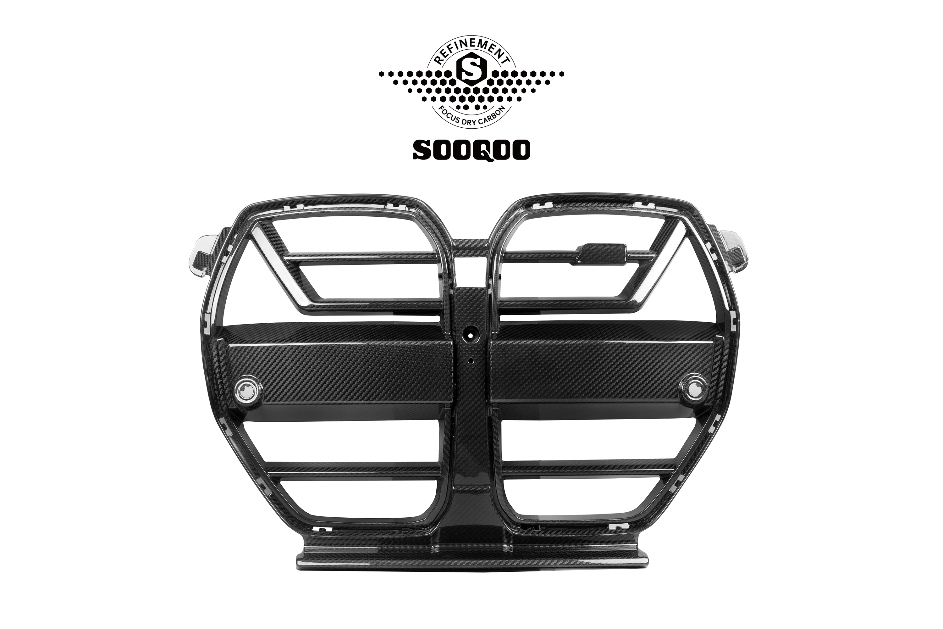 SOOQOO Design SQ-A Dry Carbon Fiber Front Grill Bumper Kidney Center Mesh Grille For M3 G80 M4 G82 G83 Competition 2020+