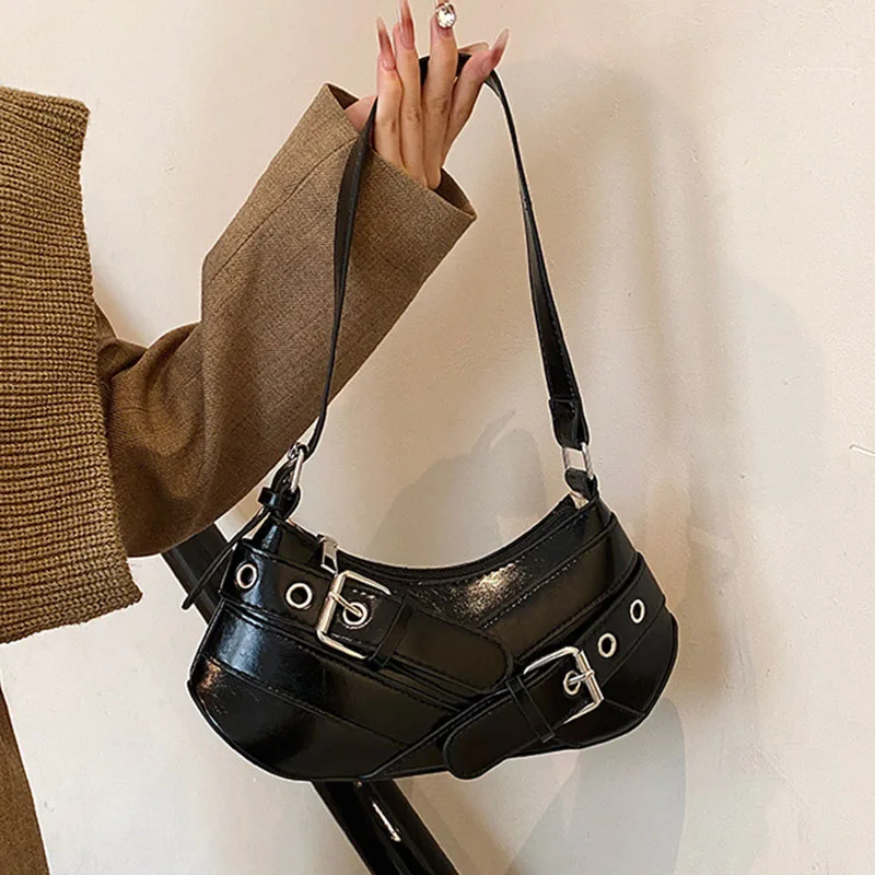 

PU Vintage Shoulder Bag Y2K Hottie Handbag Adjustable Underarm Bag Women Waterproof Crossbody Bag Cool Handsome Solid Color Bags