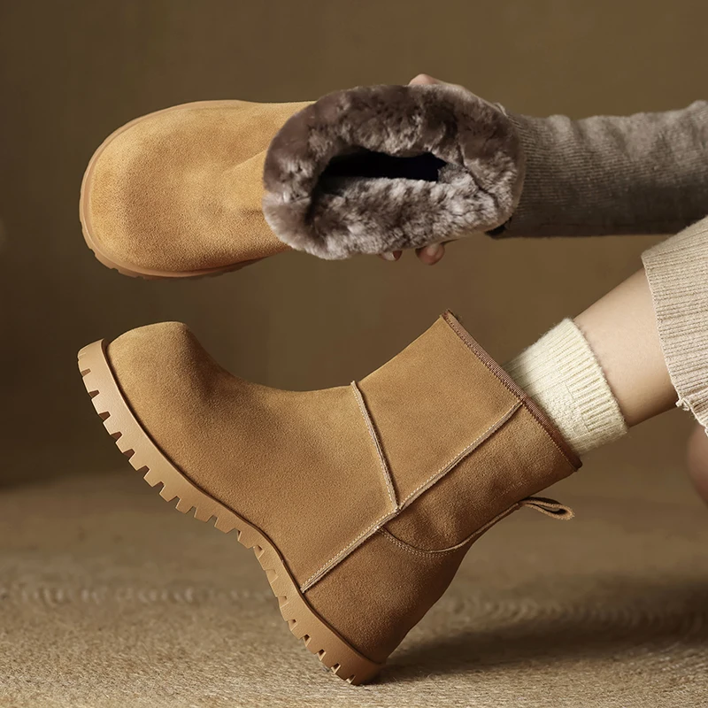 

Новинка 2023 года, женские шерстяные замшевые зимние ботинки из коровьей замши с модной танкеткой, идеальные зимние модные ботинки, утепленный стиль в холодную погоду