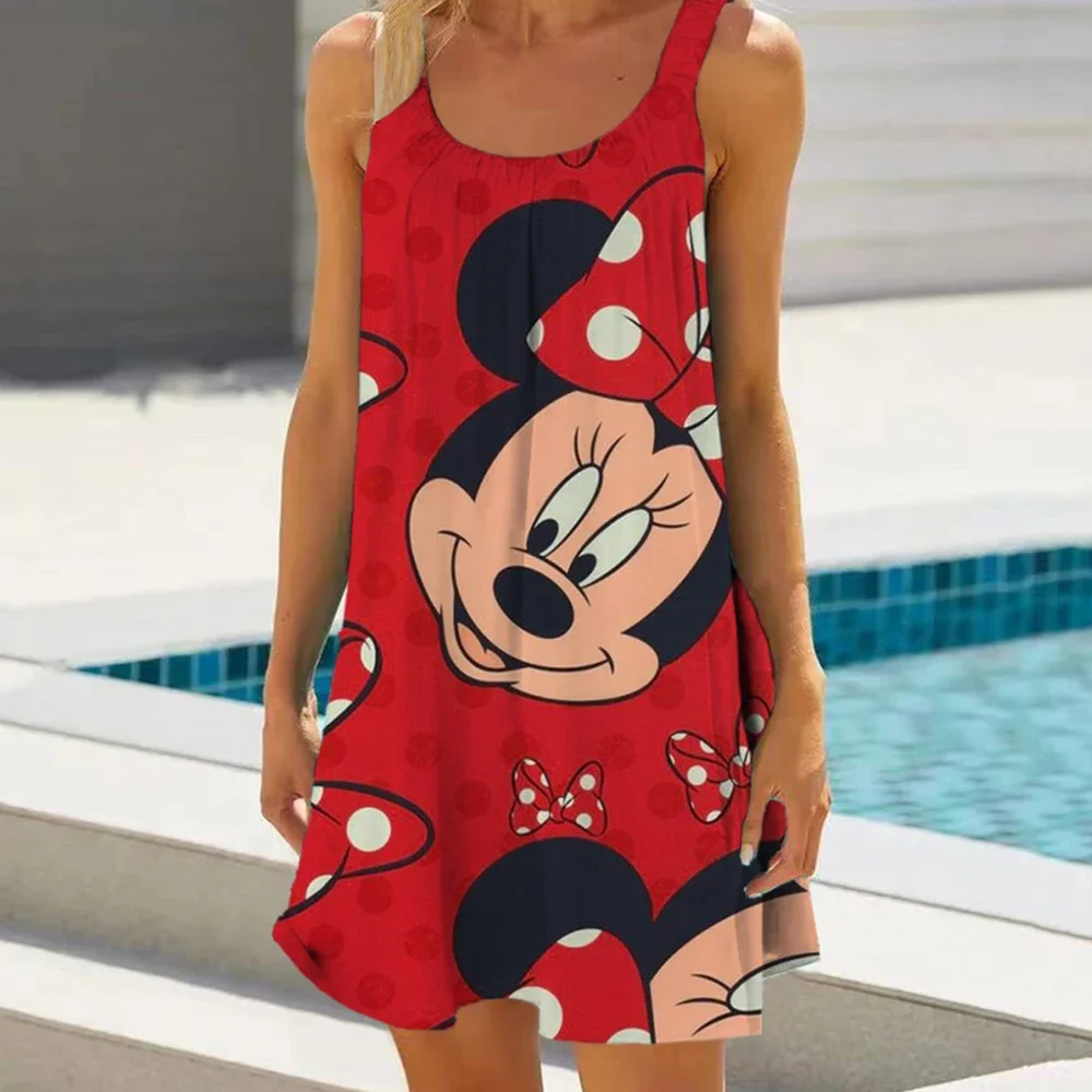 Mickey Mouse printed beach dress, red bikini cover up, women's backless beach dress, summer swimsuit, beach outfit