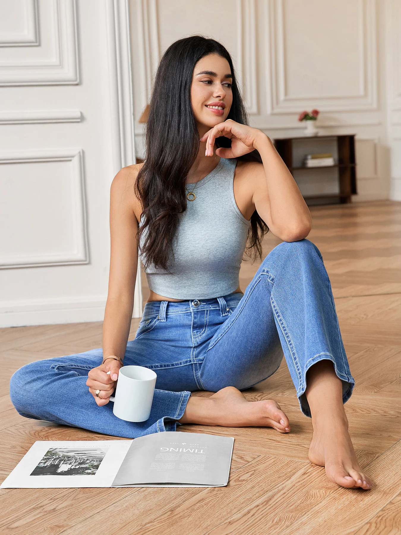 Women's Vintage Bootcut Jeans Stretch Denim Clothing High Street Style Pants