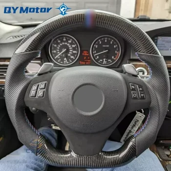 عجلة توجيه سيارة من الجلد من ألياف الكربون الحقيقية لسيارات BMW E89 E90 2005-2012 E91 2006-2012 E92 E93 2007-2012