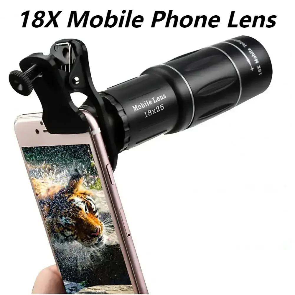 18X Mobile Phone Lens Portable External Mobile Lens 37mm Caliber 18X High-power HD Zoom External Lens Telescope Telephoto Lens