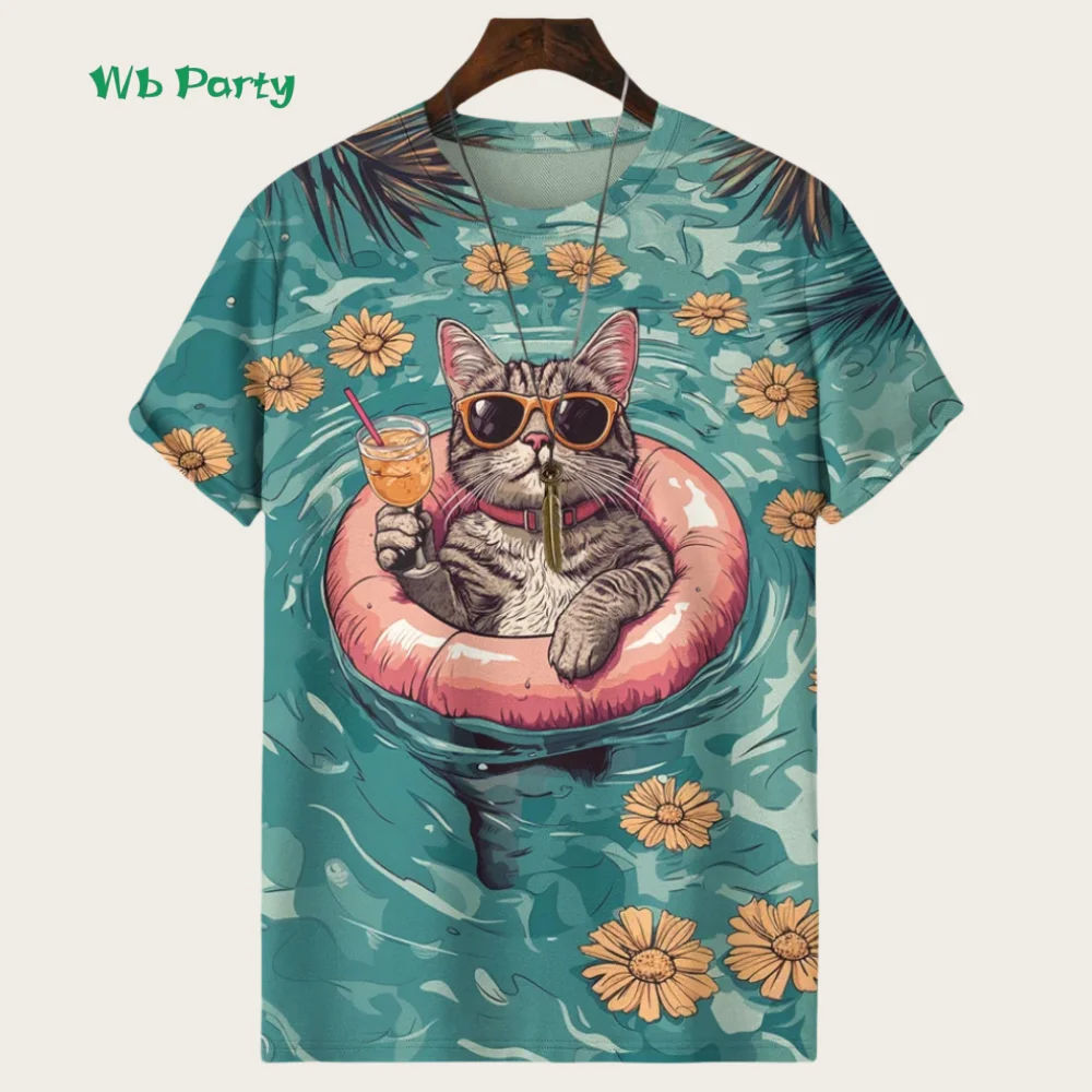 

2025 Cute Cat Graphic Men's T-Shirt Breathable Men Short Sleeved Fashion Loose Oversized T-Shirt Men Trend O-Neck Men's Clothing