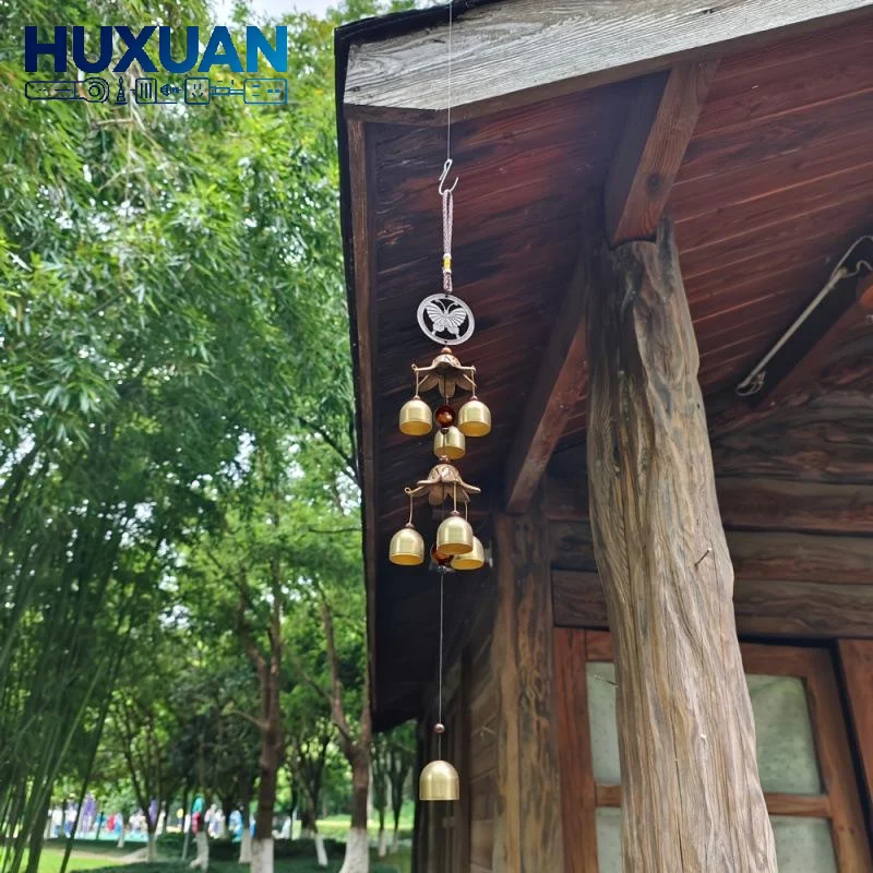 Double Metal Bell Wind Chime Brass Color Minimalist Hanging Ornament for Patio Garden Home Daily Decoration