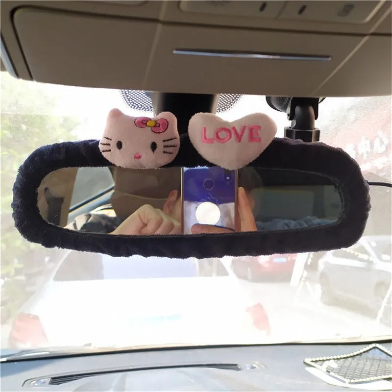 Sanrio Hello Kitty Car Rearview Mirror Cover Kawaii Adorable Creative Character Cartoon Plushie Decoration Cute Female Exclusive