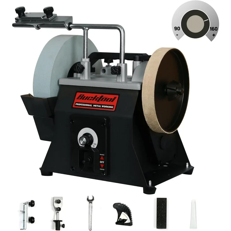 Wet Sharpening System, 1.2-Amp Two-Direction Water Cooled Wet Stone Grinder 90-160RPM, Wet Bench