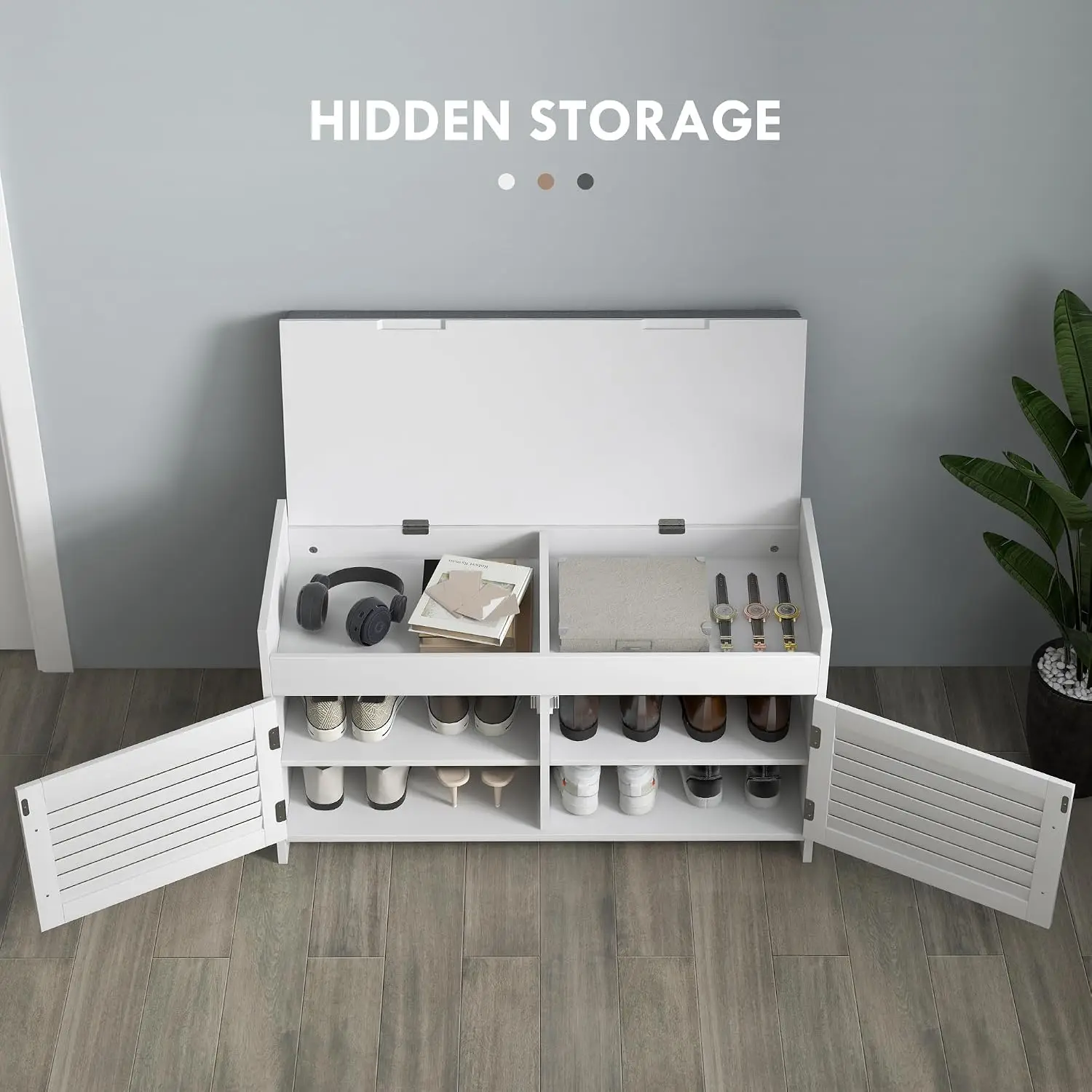Shoe Storage Bench Adjustable Shelves Shutter Door 35.4