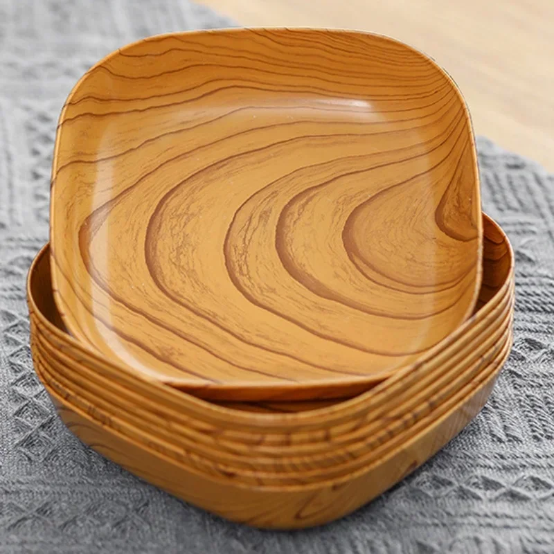 Creative Imitation Wood Grain Plastic Spit Bone Box Afternoon Tea Snack Tray Wood Grain Plate High Value Fruit Plate