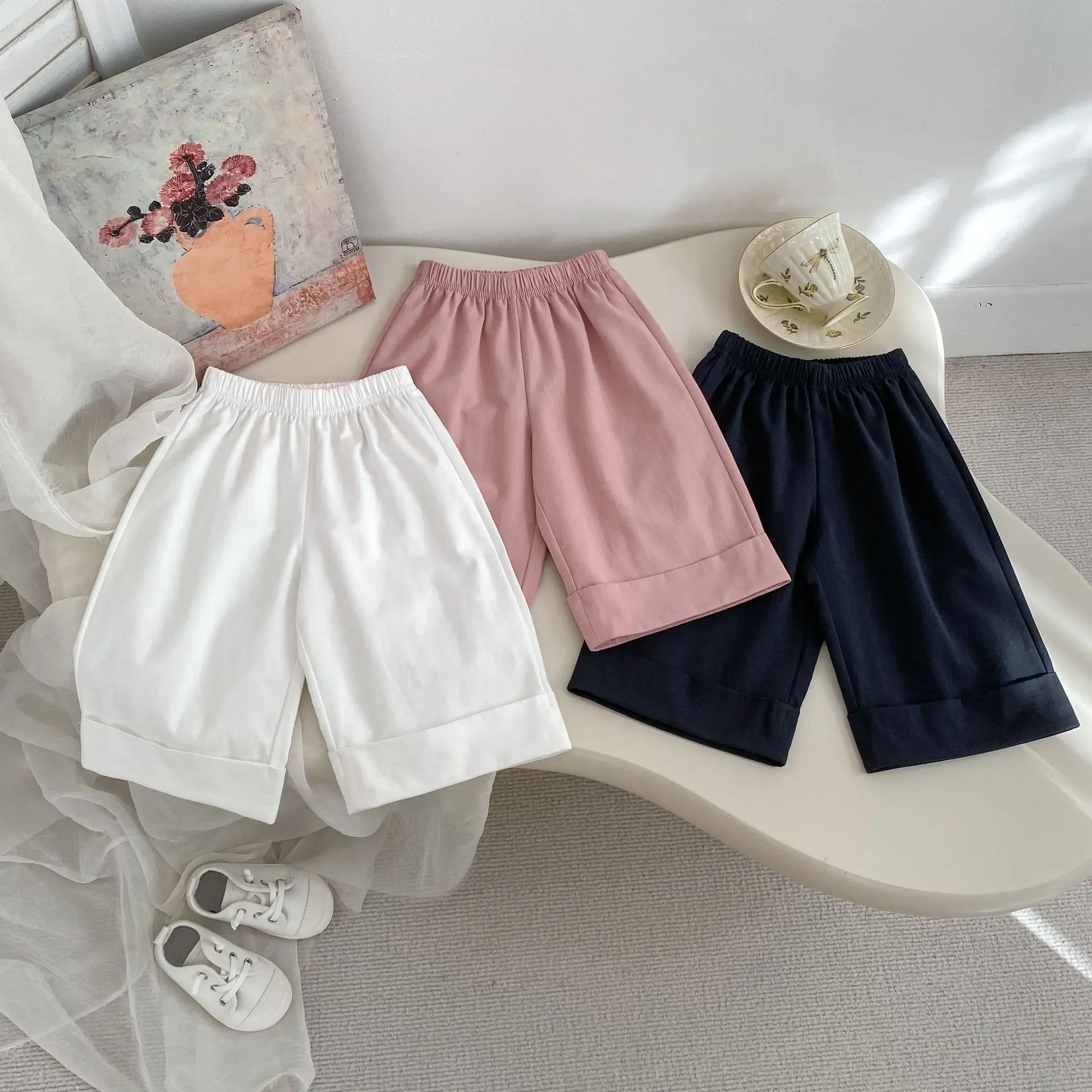 

2026 New Girls' Pants Summer Loose Straight-leg Versatile Thin Solid Color Casual Wide-leg Pants