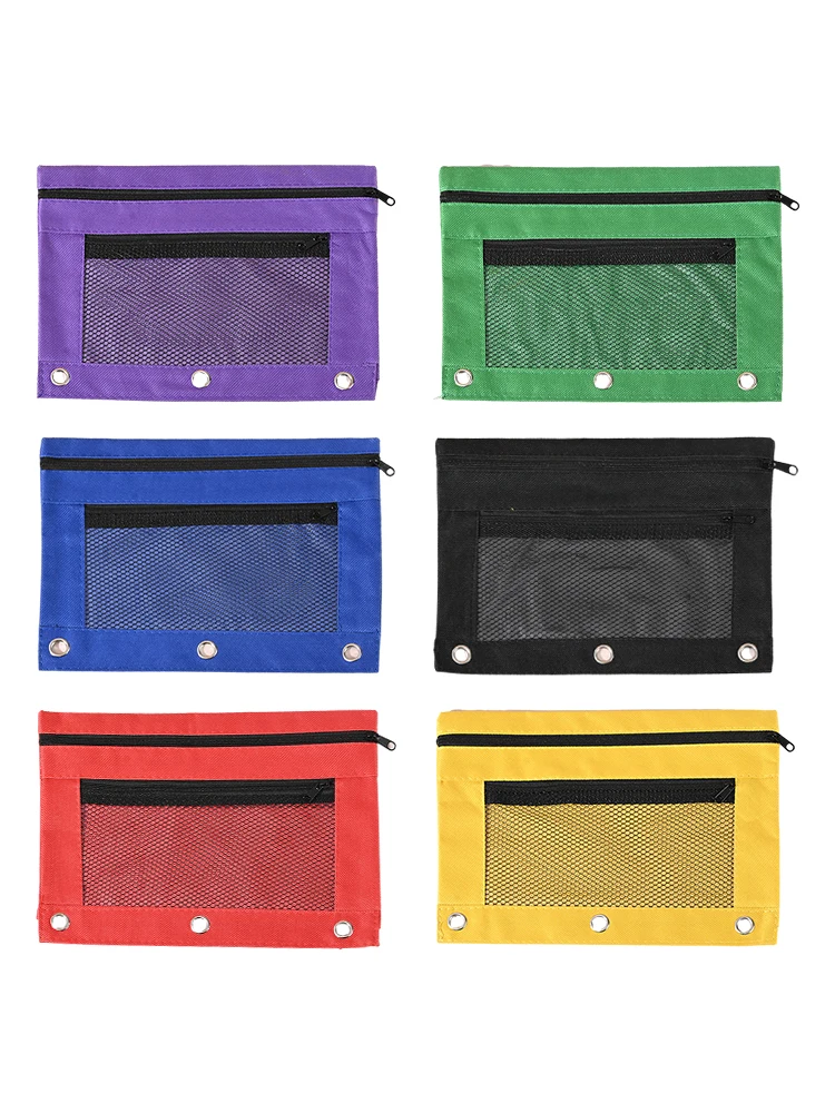 6pcs Double Zippers Pen Student Stationery Pencil Pouch Office Gift Canvas Mesh Multifunctional Indoor Outdoor Multicolored