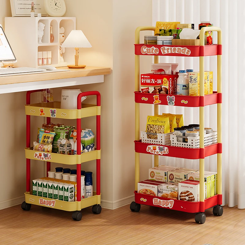 Movable storage rack, living room, dormitory, snack storage rack, household bedroom multi-layer cute cart rack