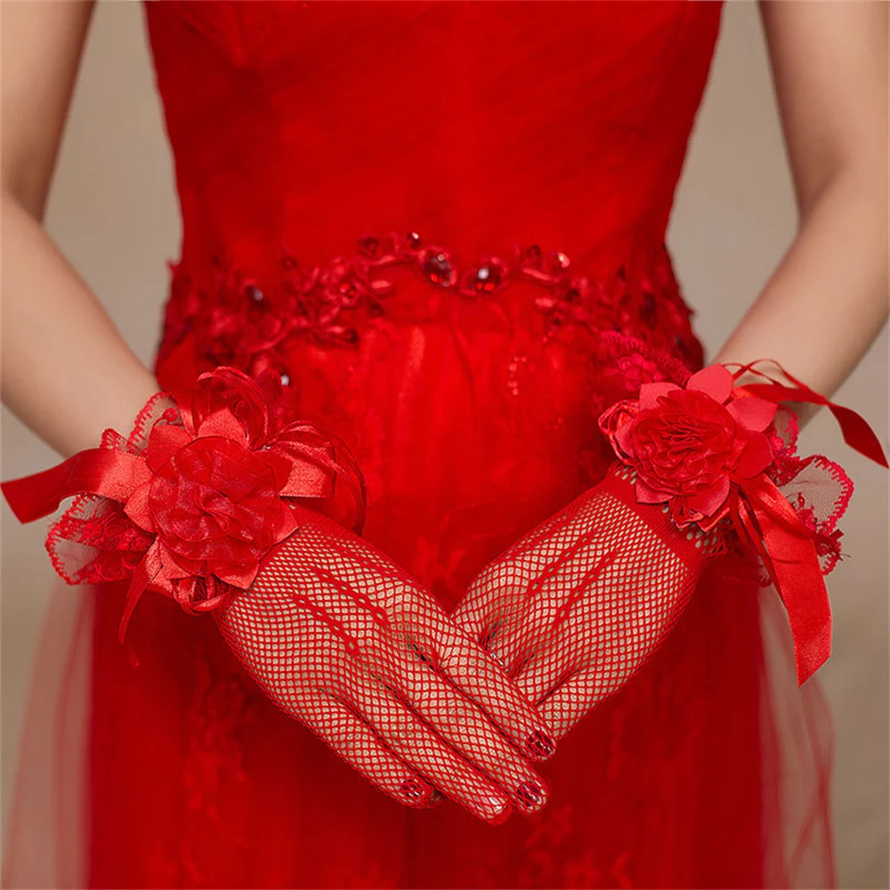 Finger Lace Flowers Gloves Bridal Ivory Wedding Gloves Short Light Board Dress Gloves Wedding Accessories