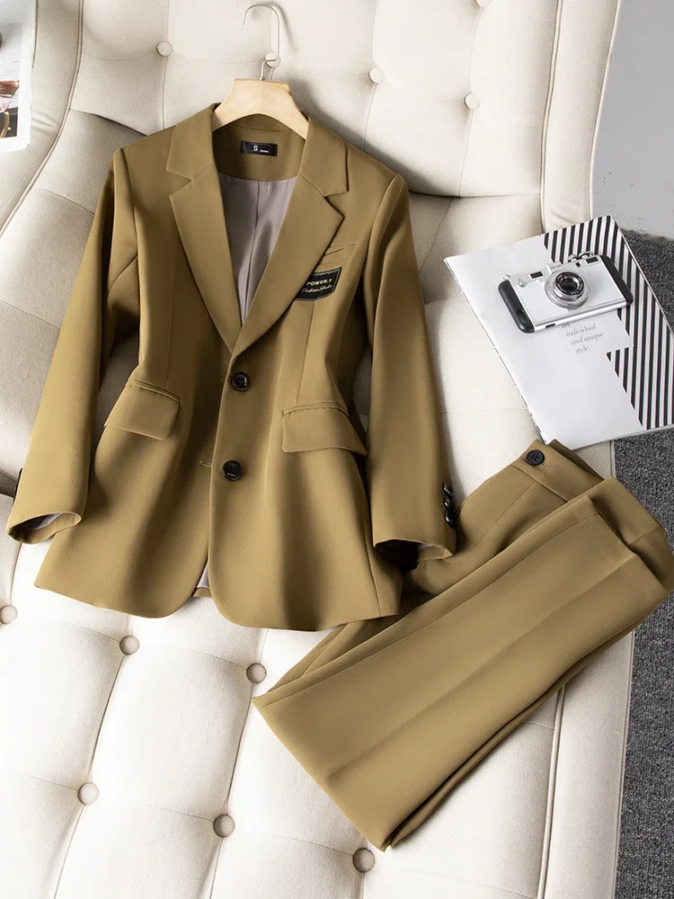 Women Pant Suit Office Ladies Coffee Green Black Single Breasted Straight Blazer And Trouser Female Business Work 2 Piece Set