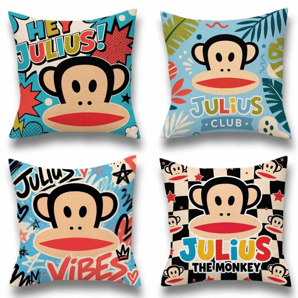 Character Julius the Monkey Cushion Cover Natural Linen Breathable Cushion Covers Sofa Bedroom Decor Pillowcase