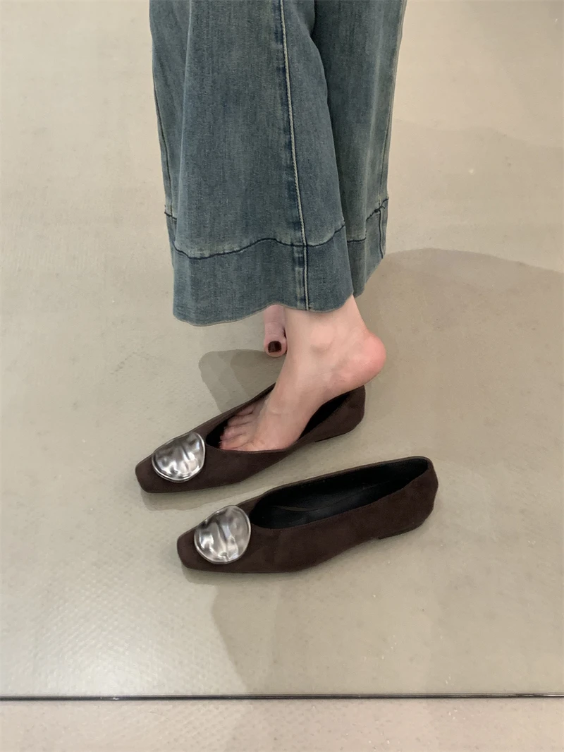 

2025 New Women's Ballet Flat Shoes Mary Janes Flats French Style Pointed Head Low Heel Spring Autumn Season PU Leather