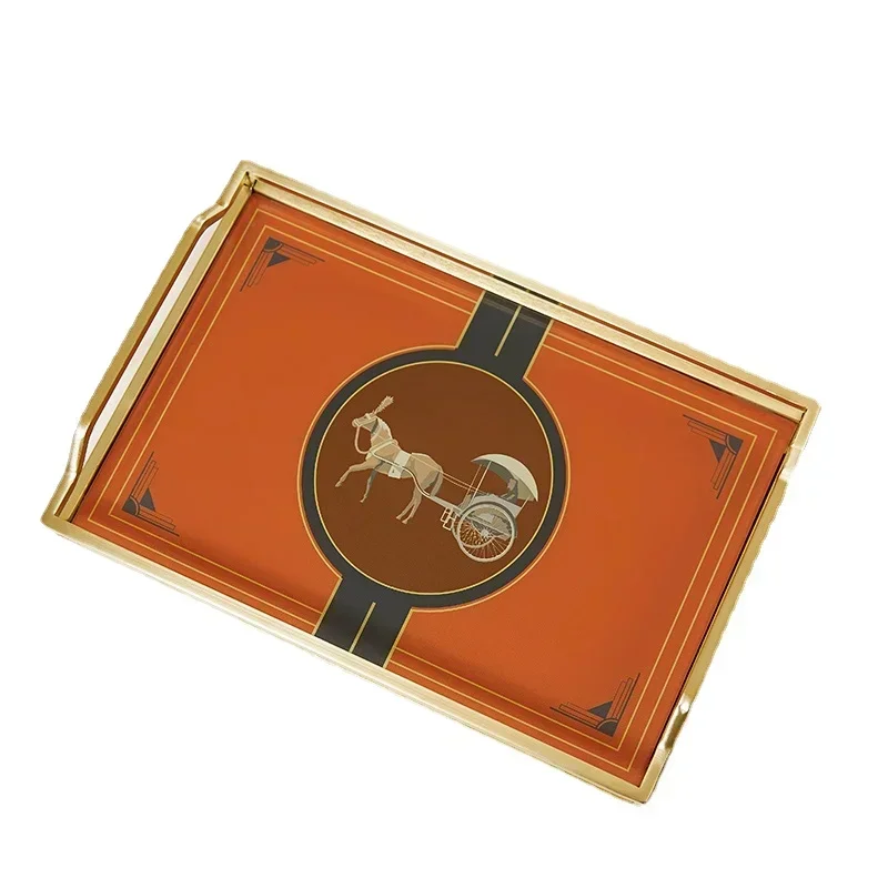 

War Horse Household Tea Cup Tray Rectangular American Nordic Tea Tray Orange Storage Trays Decorative Fornasetti Platos Negros