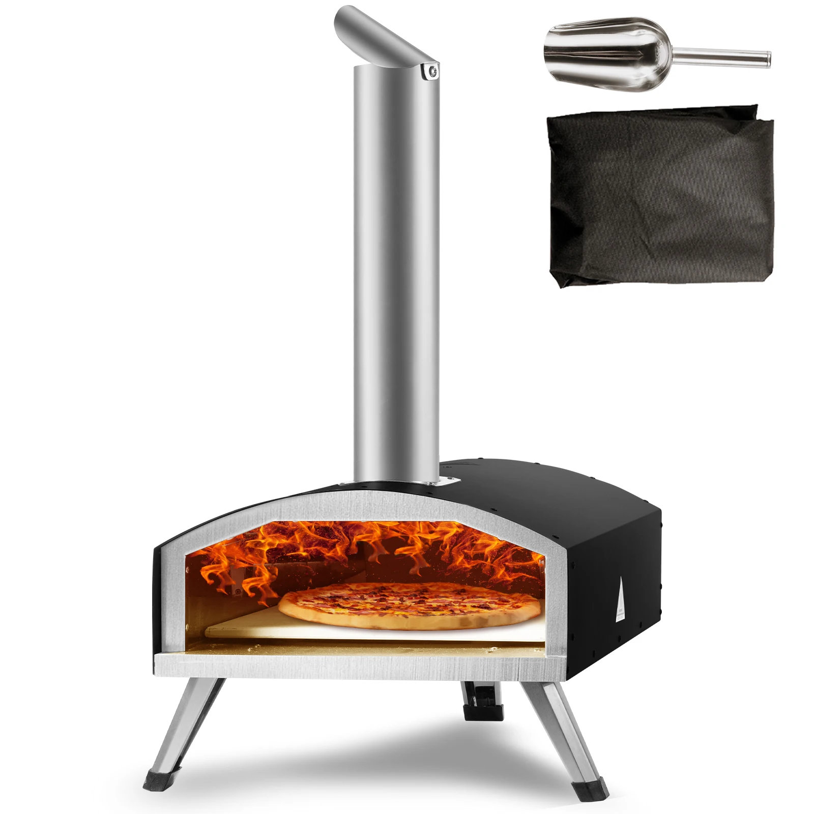 Vevor Outdoor Pizza Oven 12 Inch Pellet & Houtskool Gestookte Maker, Draagbare Buiten Roestvrijstalen Grill Voor Achtertuin Party Kamperen