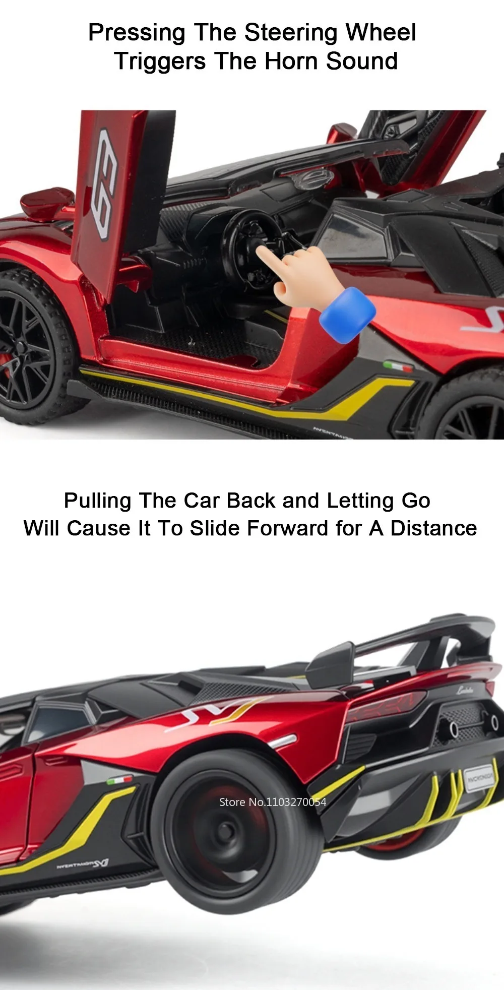 1:32 Lambor SVJ63 LP770 Miniaturmodell Legierung Diecast Auto Spielzeug Sound Licht Zurückziehen Türen Geöffnet Fahrzeug Mode Ornament für Jungen – Detail 5