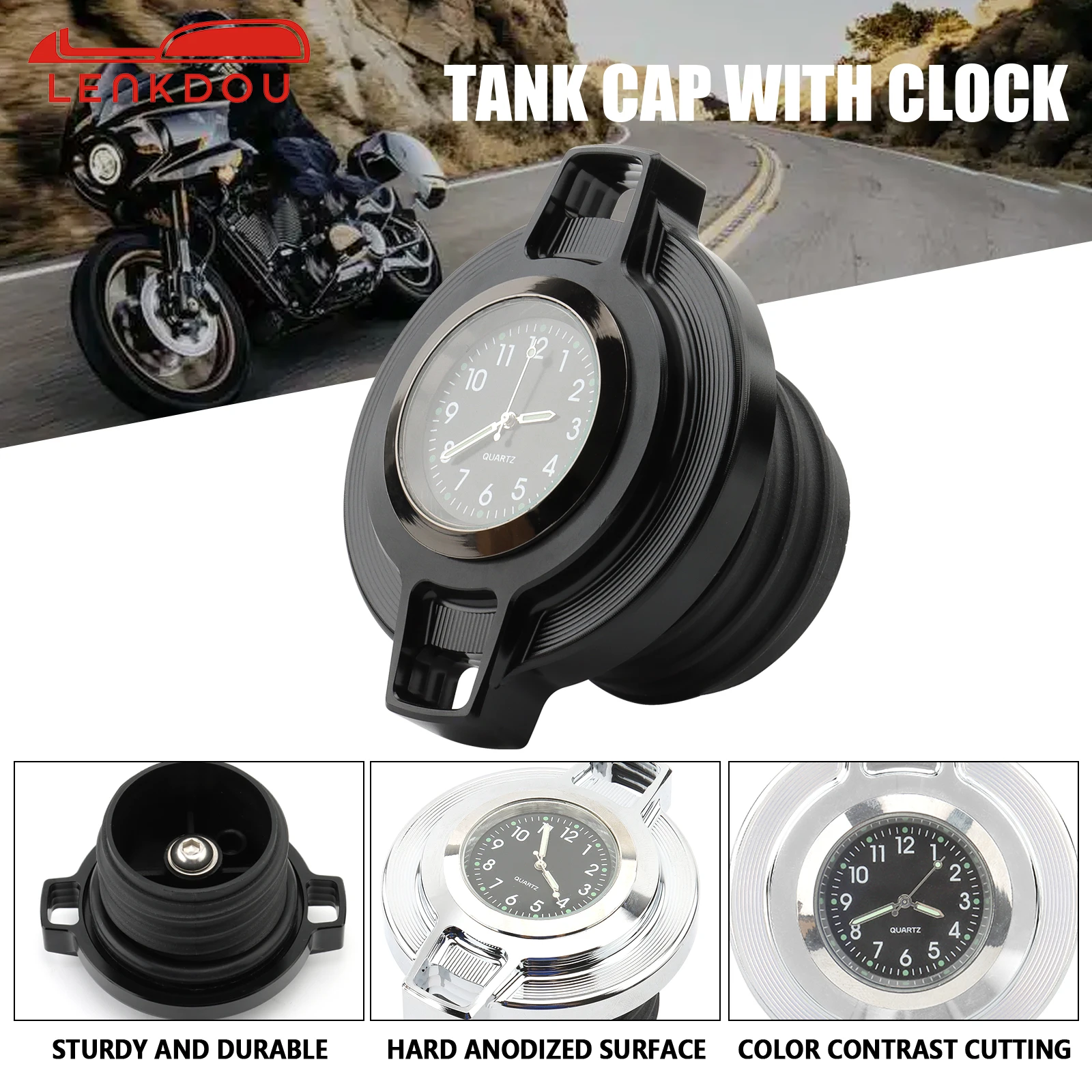 Motorcycle Fuel Tank Cap Oil Gas Caps With Clock For Harley Touring Road King Sportster 883 1200 Softail Fat Boy Dyna Low Rider 5