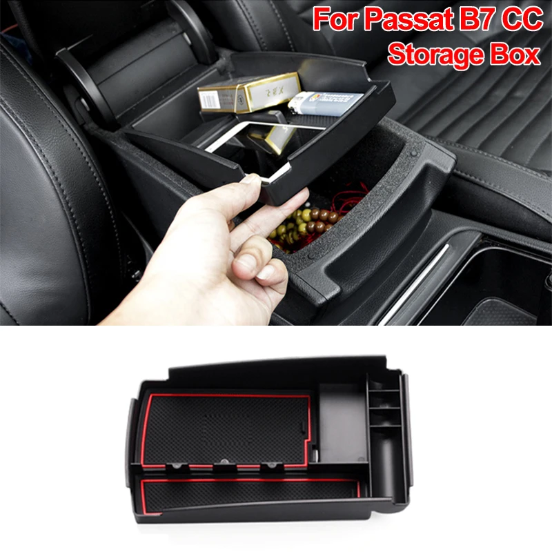 

For VW Passat B7 Accessories Center Console Armrest Storage Box 2011 2012 2013 2014 2016 Car Organizer Phone Cup Holder Interior