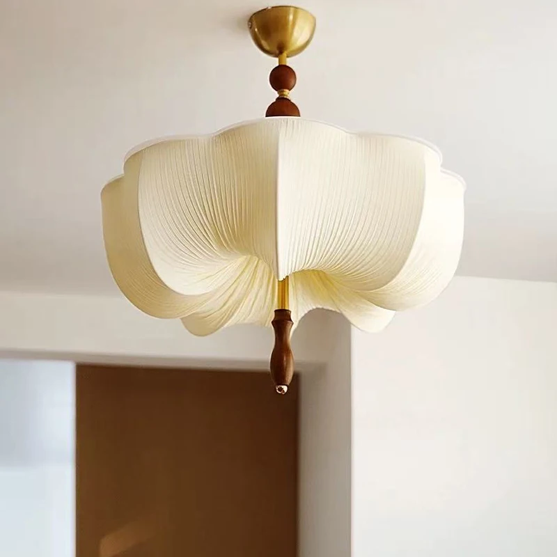 

American Wabi Sabi Retro Flowers Fabric Pendant Light Living Dining Room Bedroom Cloth Droplight Lighting Home Decor Chandelier