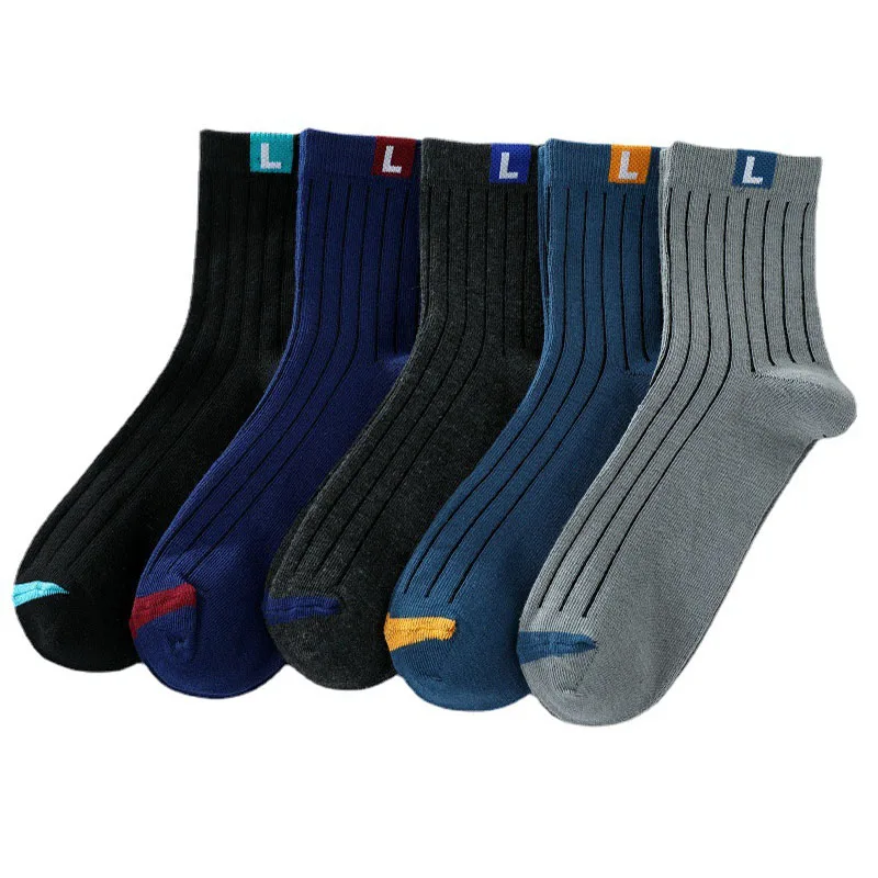 5 Pairs Men's Striped Cotton Socks Thickened Autumn and Winter Mid-tube Socks New Men's Socks Sports High Quality Cotton Socks